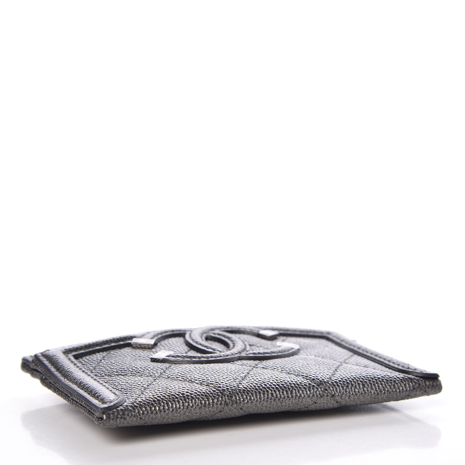 Chanel Metallic Caviar Quilted CC Card Holder Dark Silver 4 of 9