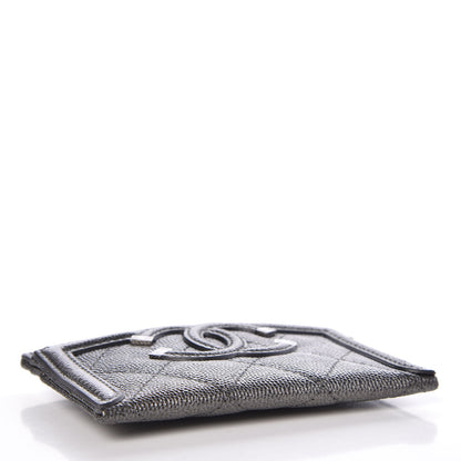 Chanel Metallic Caviar Quilted CC Card Holder Dark Silver 4 of 9