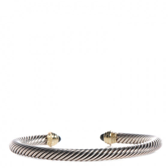 Sterling Silver 14K Yellow Gold Black Onyx 5mm Cable Classics Bracelet