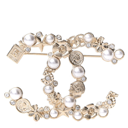 Chanel Crystal Pearl CC Charms Brooch Gold 1 of 3