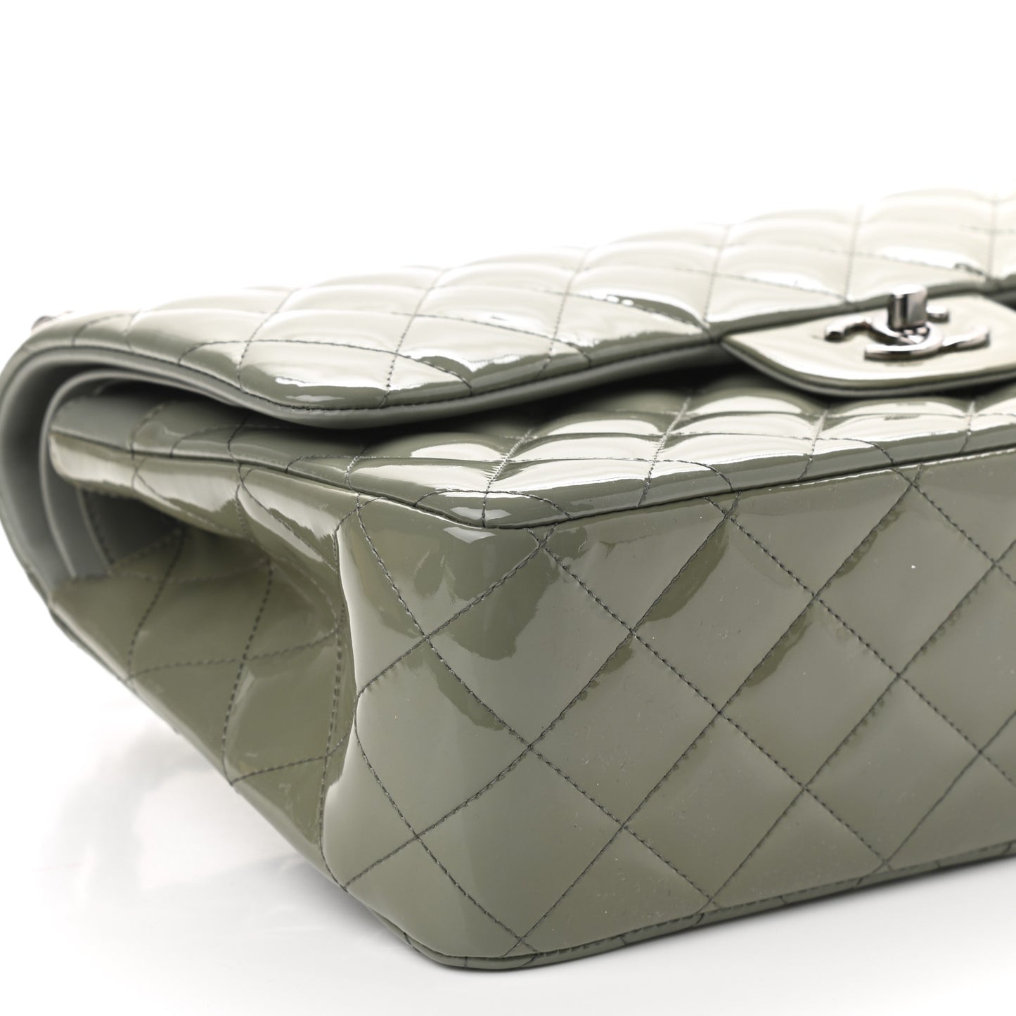 Patent Quilted Jumbo Double Flap Light Green