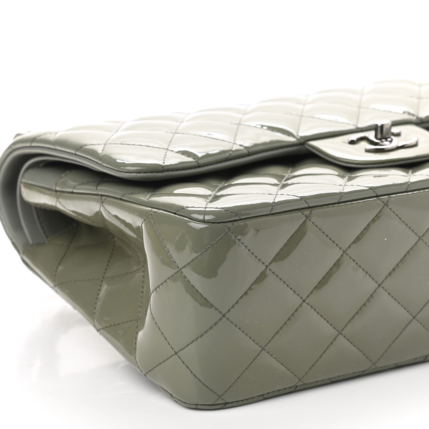 Chanel Patent Quilted Jumbo Double Flap Light Green 9 of 11