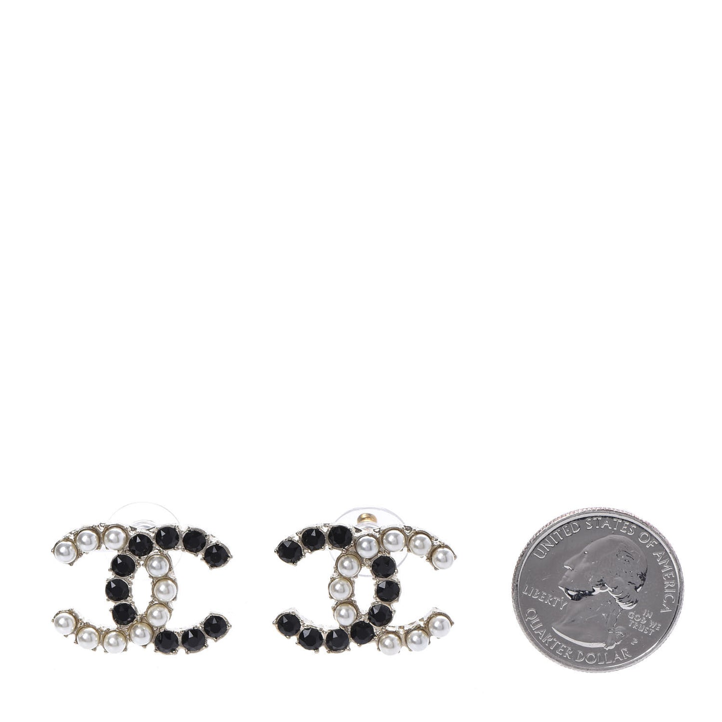 Resin Pearl CC Dazzling Domino Earrings Gold Black