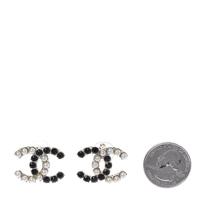 Chanel Resin Pearl CC Dazzling Domino Earrings Gold Black 2 of 5