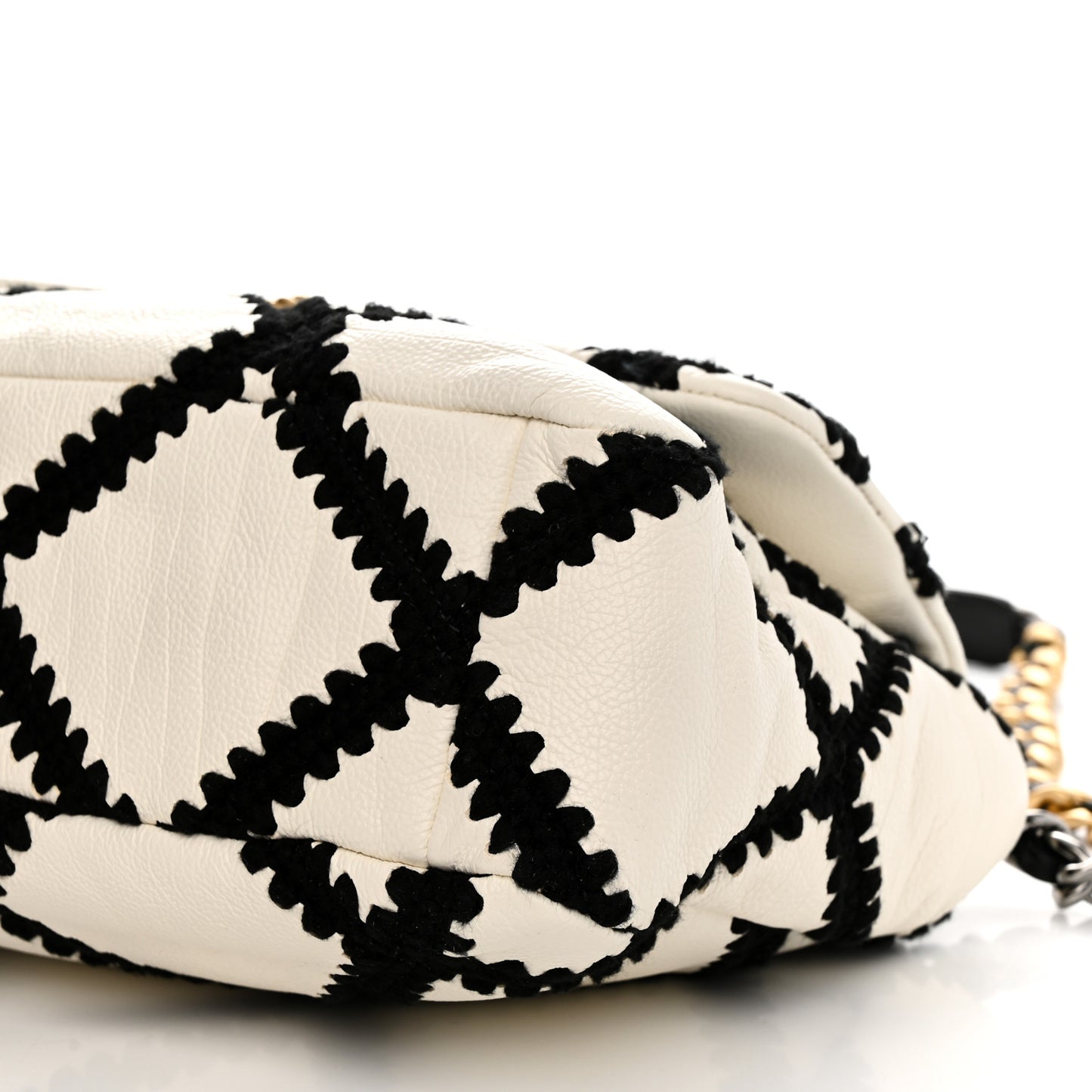 Calfskin Crochet Large Chanel 19 Flap White Black