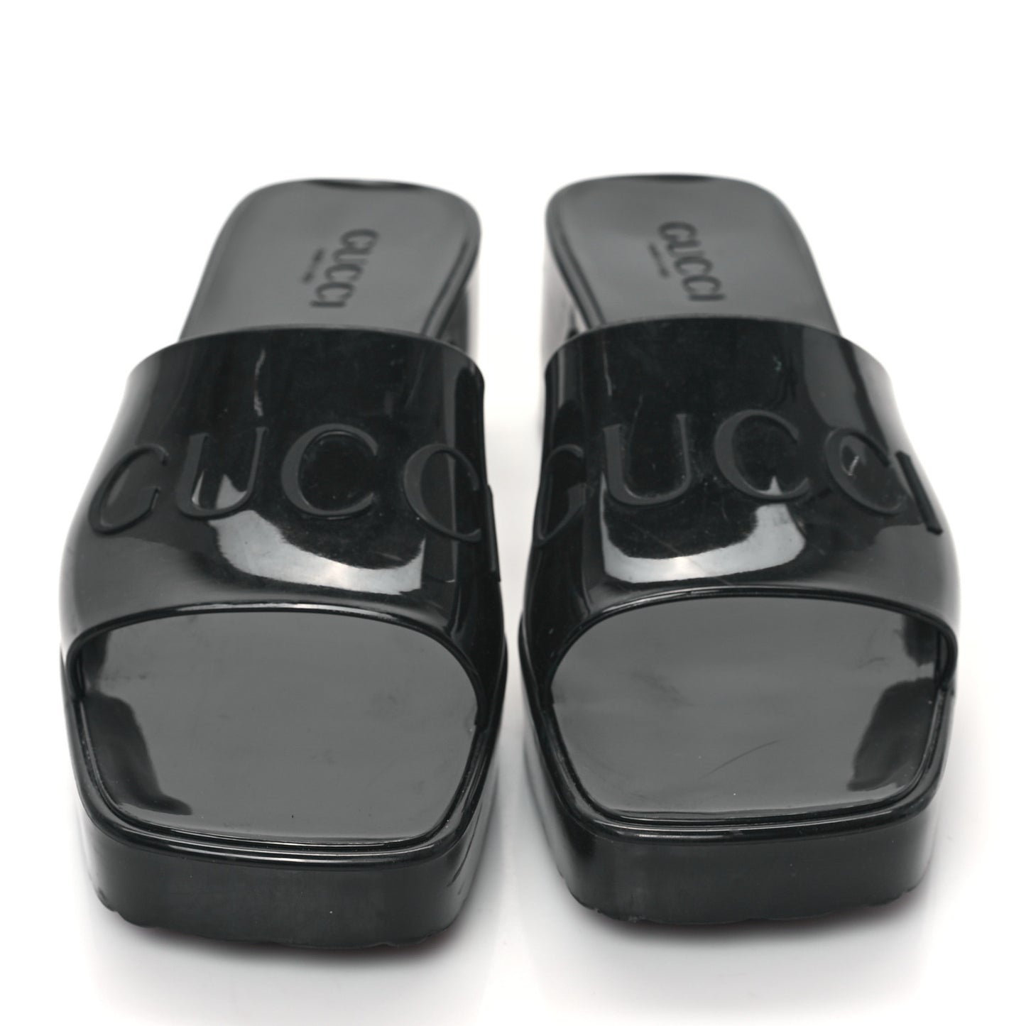 Rubber Gucci Logo Womens Platform 20/60mm Slide Sandals 40 Black