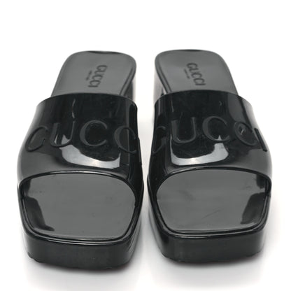 Gucci Rubber Gucci Logo Womens Platform 20/60mm Slide Sandals 40 Black 2 of 11