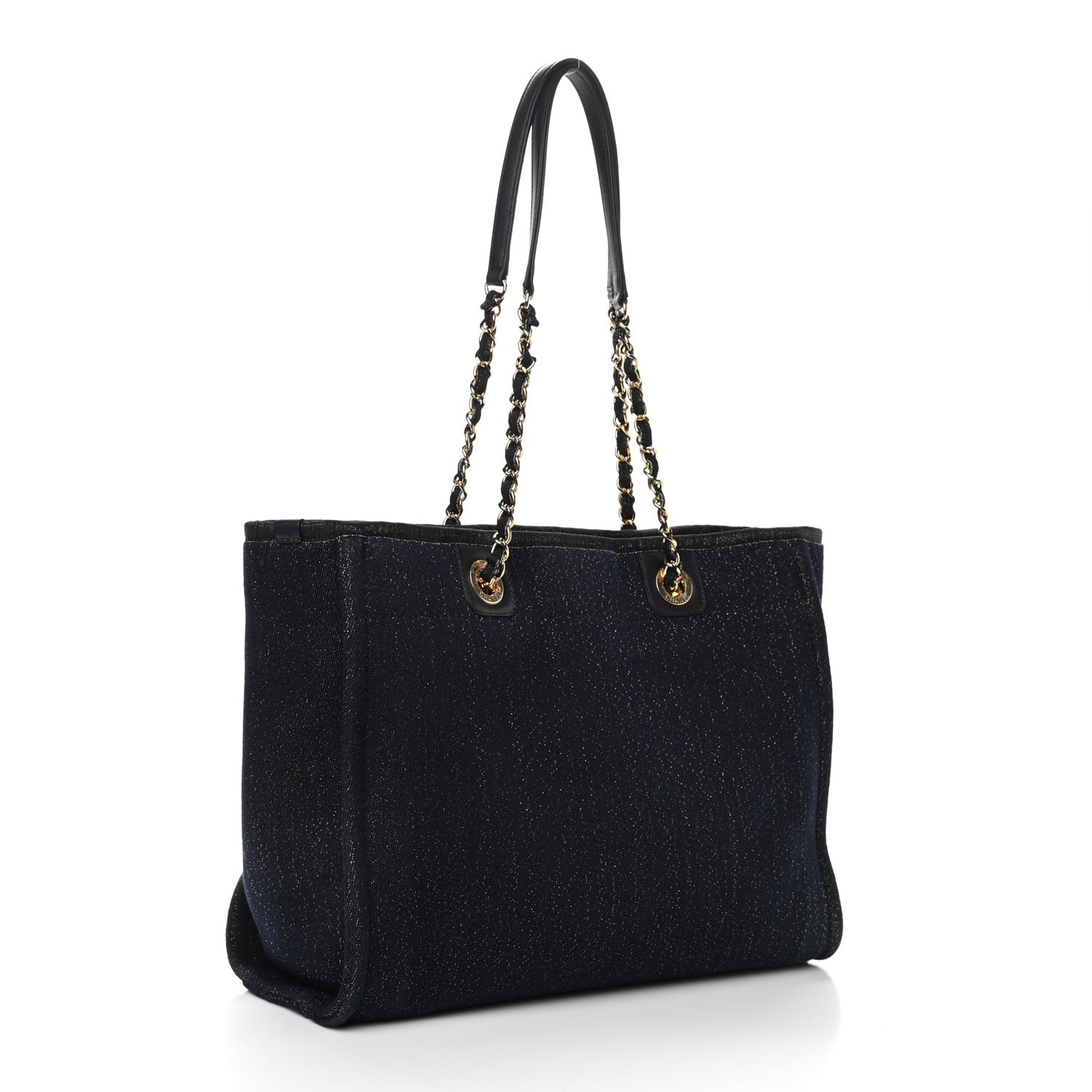 Lurex Canvas Small Deauville Tote Navy Blue Gold