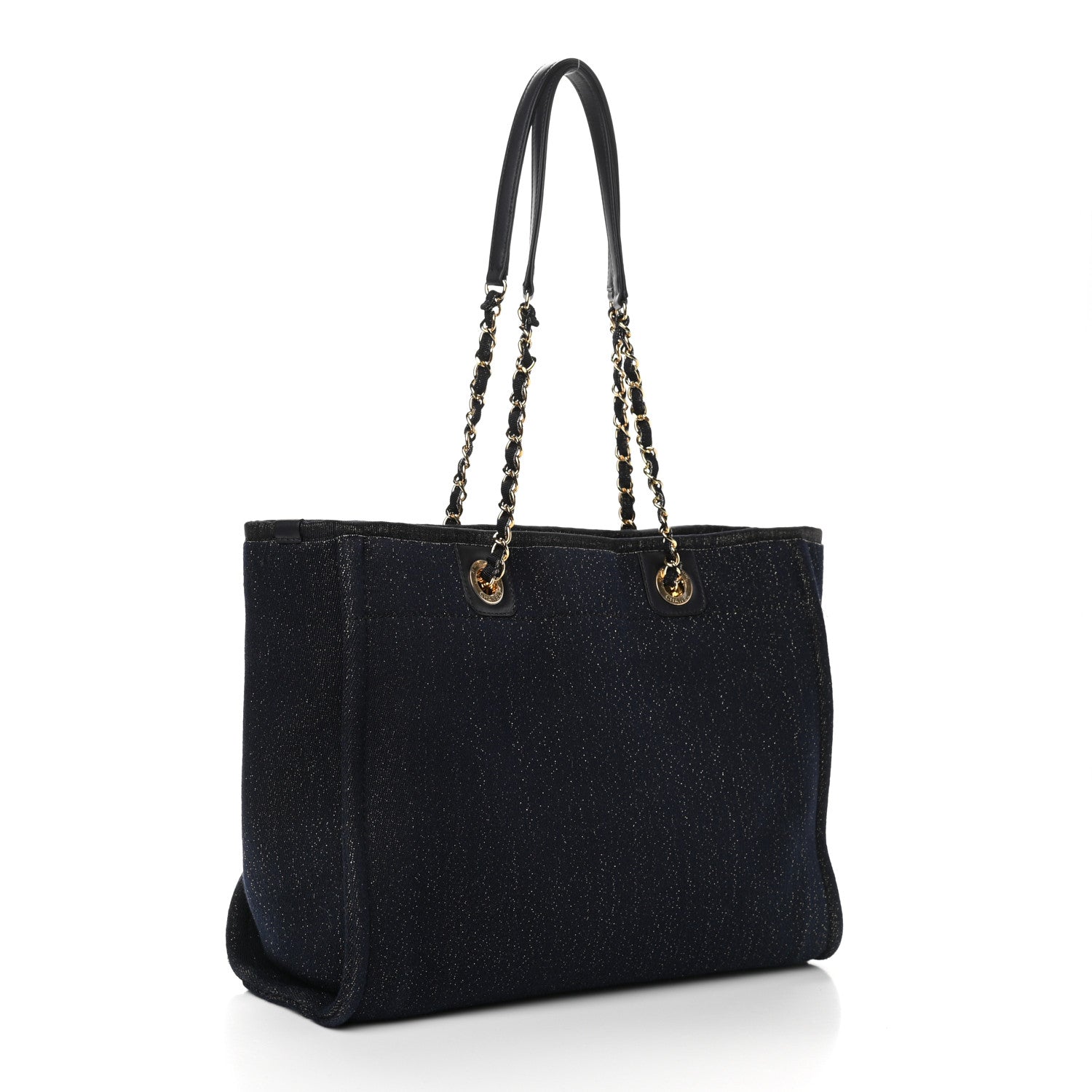Chanel Lurex Canvas Small Deauville Tote Navy Blue Gold 3 of 10