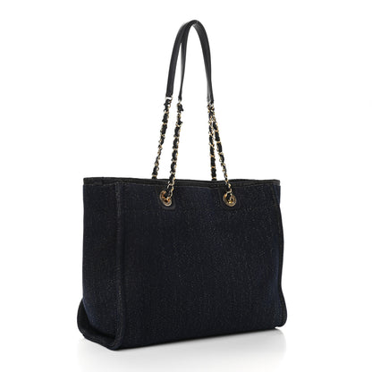 Chanel Lurex Canvas Small Deauville Tote Navy Blue Gold 3 of 10