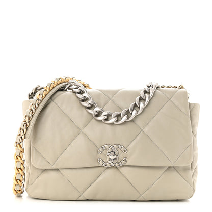 Chanel Lambskin Quilted Large Chanel 19 Flap Light Grey 1 of 12