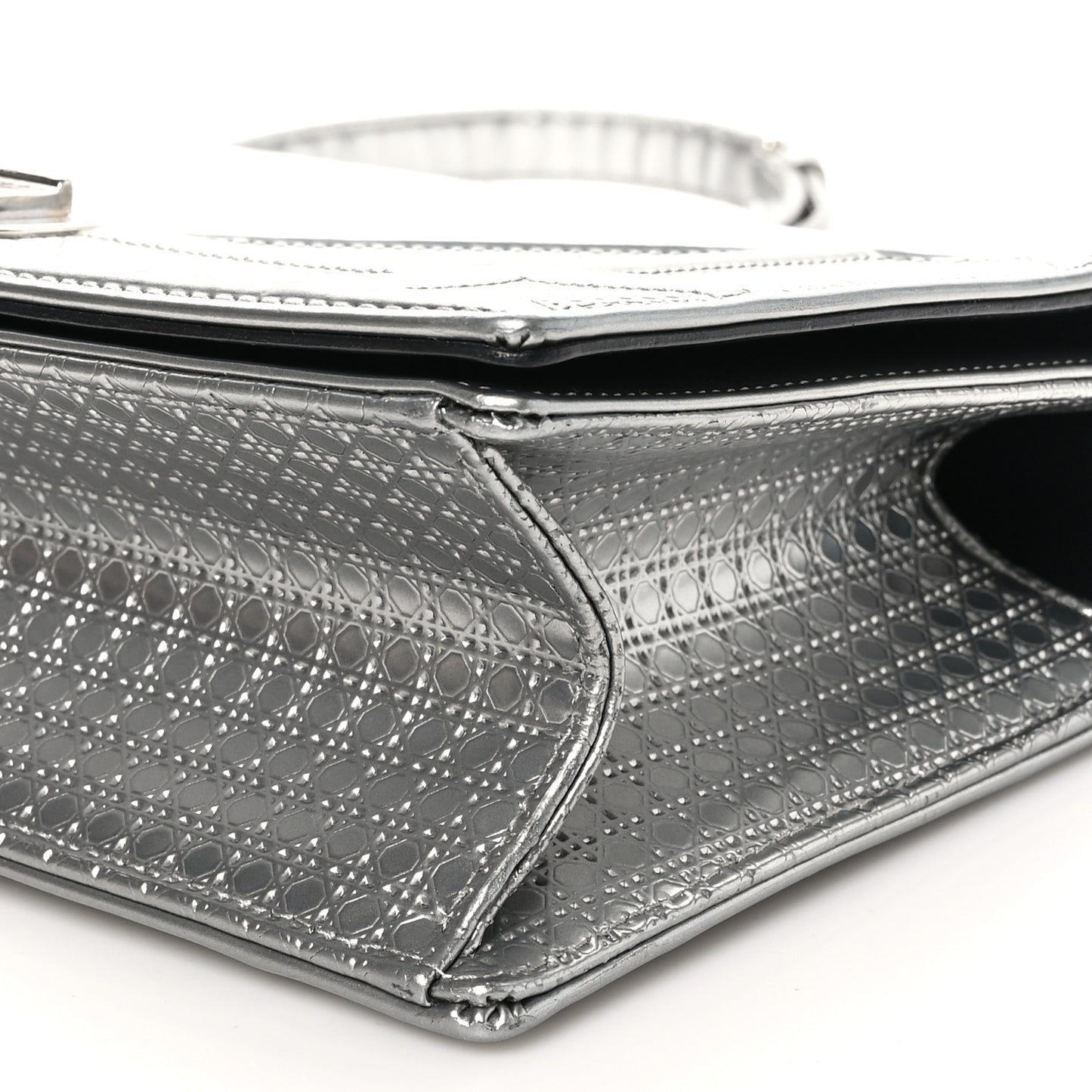 Metallic Patent Micro-Cannage Medium Diorama Flap Bag Silver