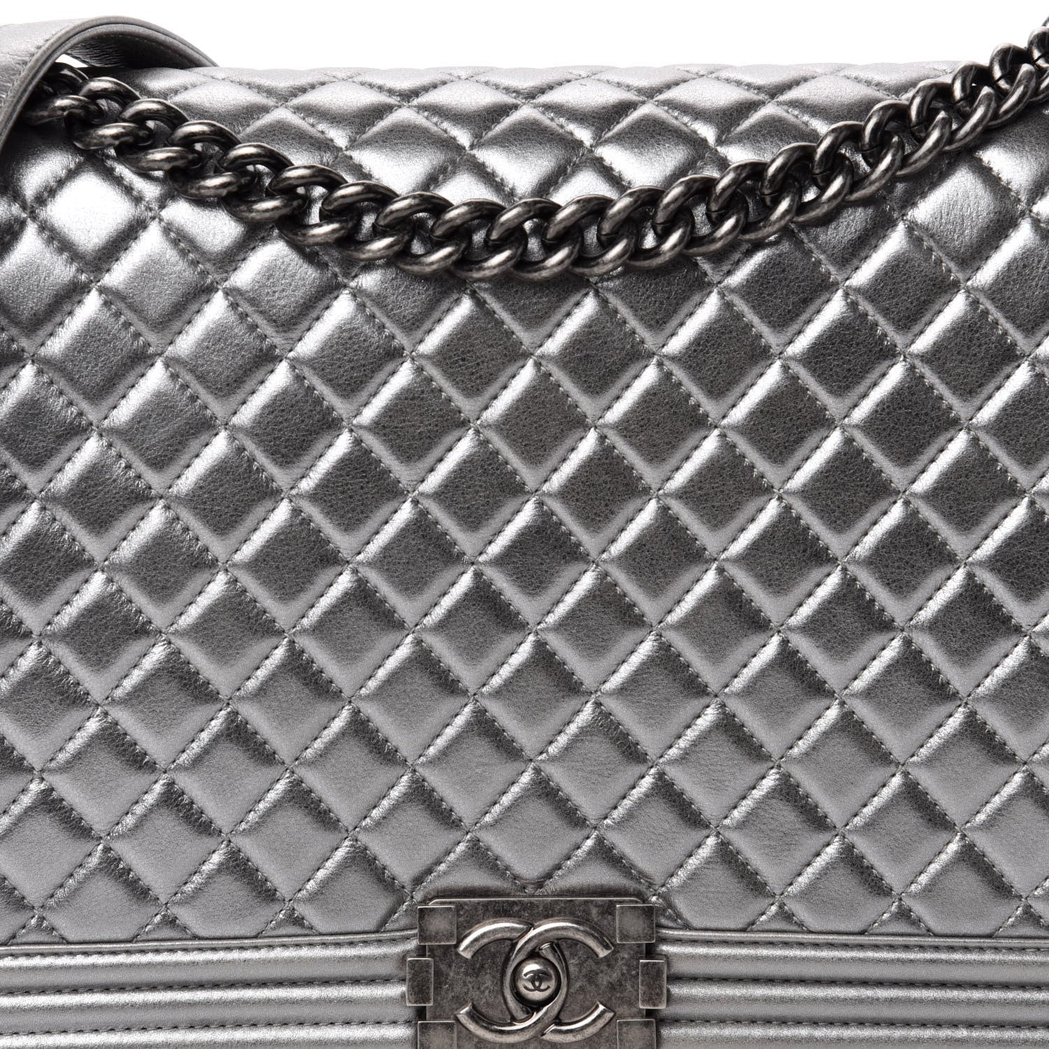 Chanel Metallic Calfskin Quilted Large Boy Flap Silver 14 of 14