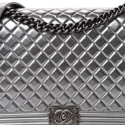 Chanel Metallic Calfskin Quilted Large Boy Flap Silver 14 of 14