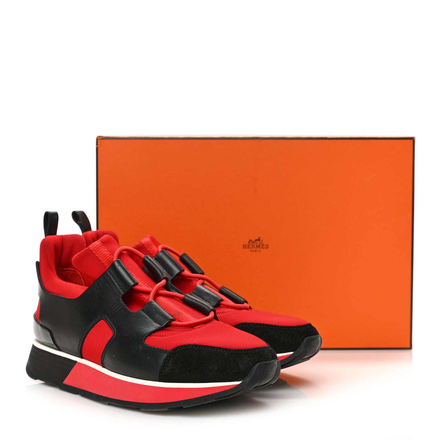 Hermes Technical Canvas Calfskin Goatskin Womens Player Sneakers 35 Rouge Black 9 of 9