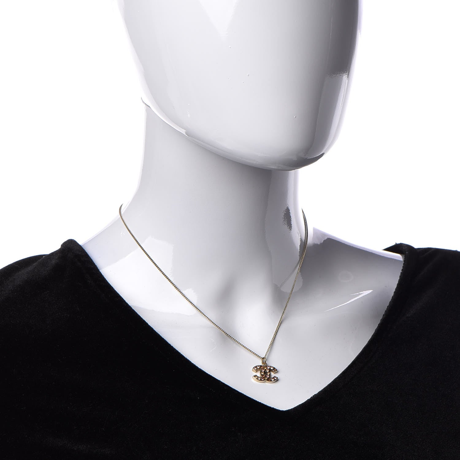 Chanel Crystal CC Pendant Necklace Gold 2 of 5