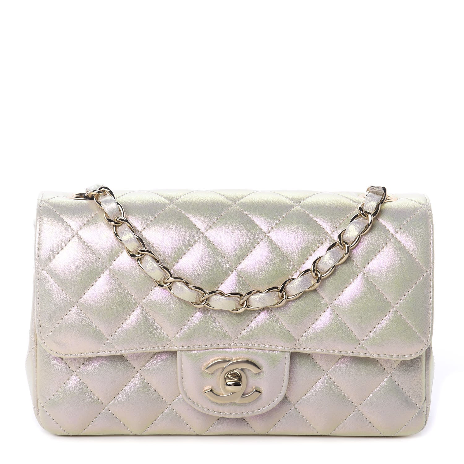Chanel Iridescent Lambskin Quilted Mini Rectangular Flap Ivory 1 of 8