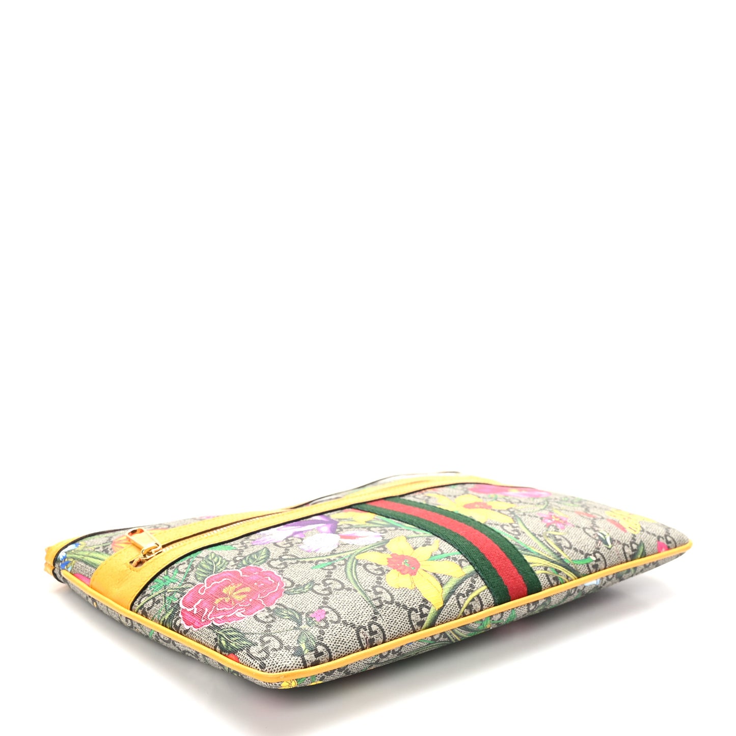 GG Supreme Monogram Flora Large Ophidia Pouch Clutch Beige Multicolor Crop