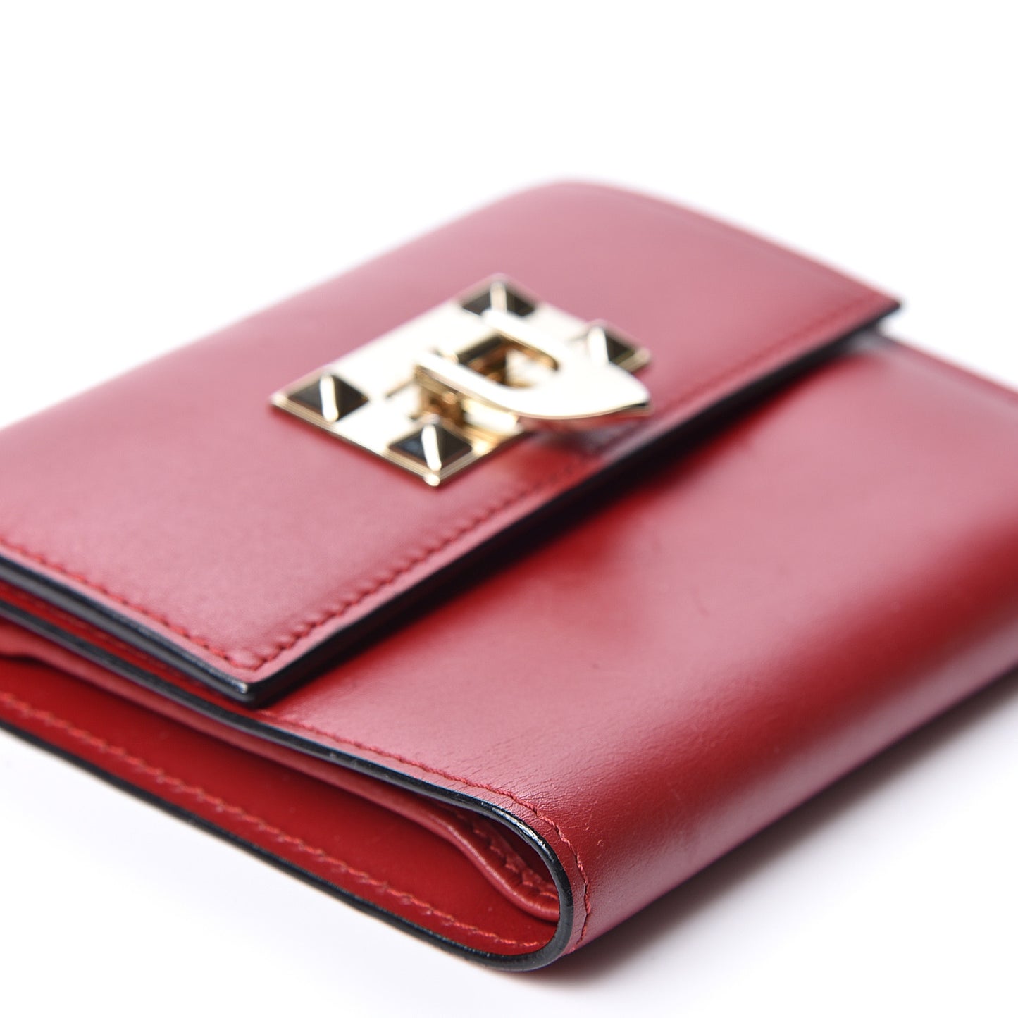 Vitello Rockstud Flip Lock Compact Wallet Red