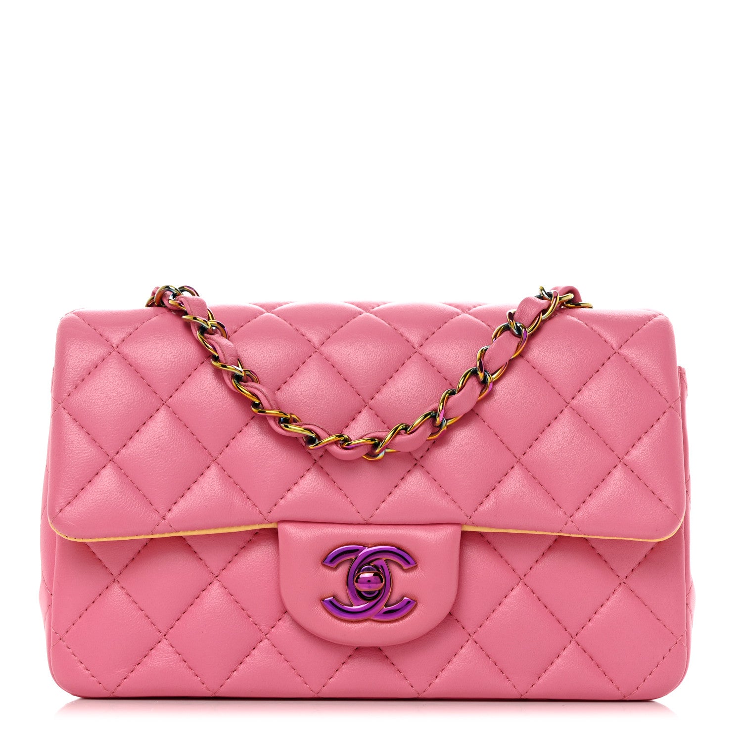 Chanel Lambskin Quilted Mini Rectangular Flap Pink Yellow 1 of 10