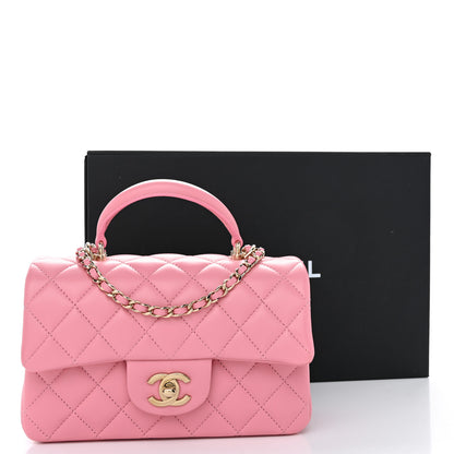 Chanel Lambskin Quilted Mini Top Handle Rectangular Flap Pink 11 of 11