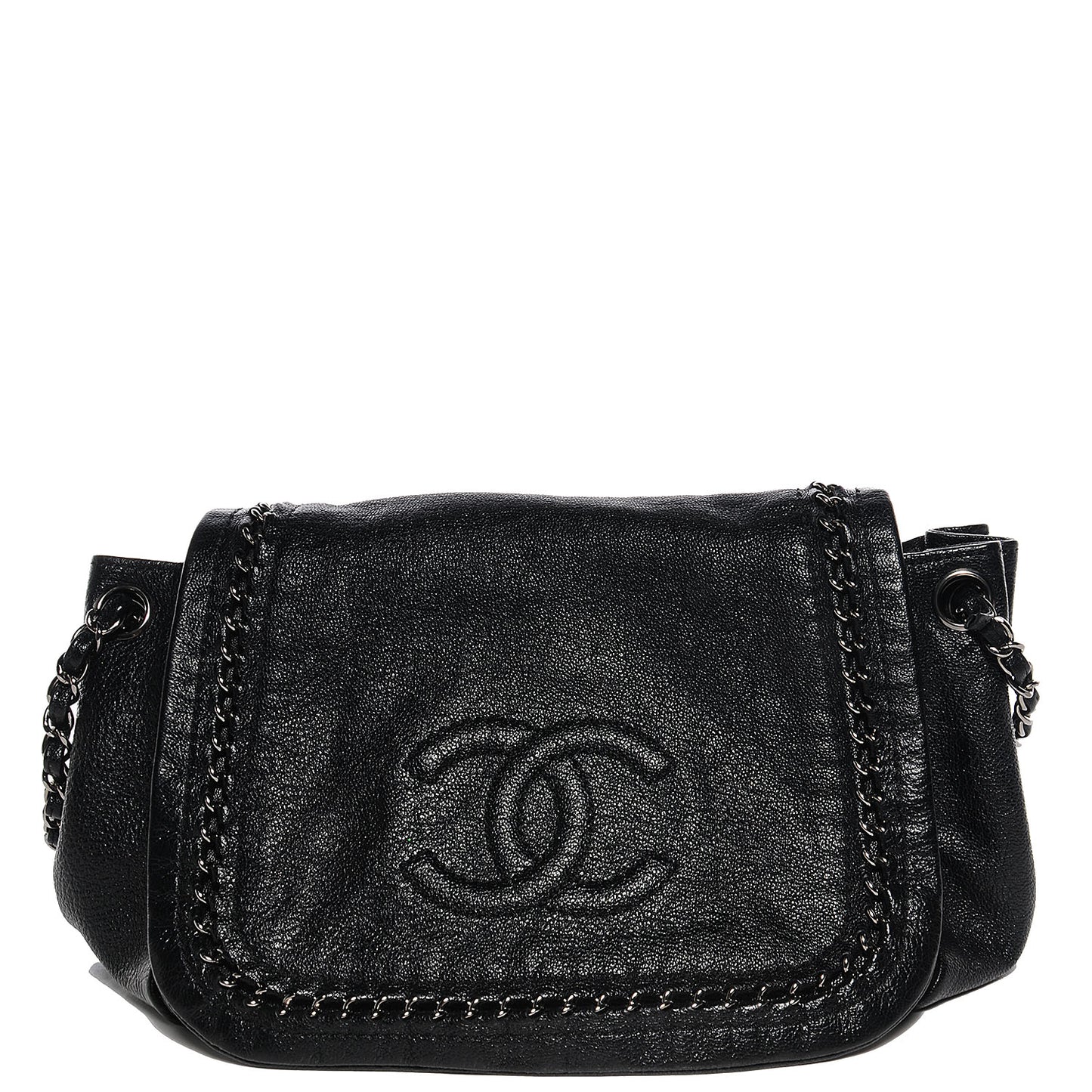 Metallic Goatskin Luxe Ligne Flap Bag Black