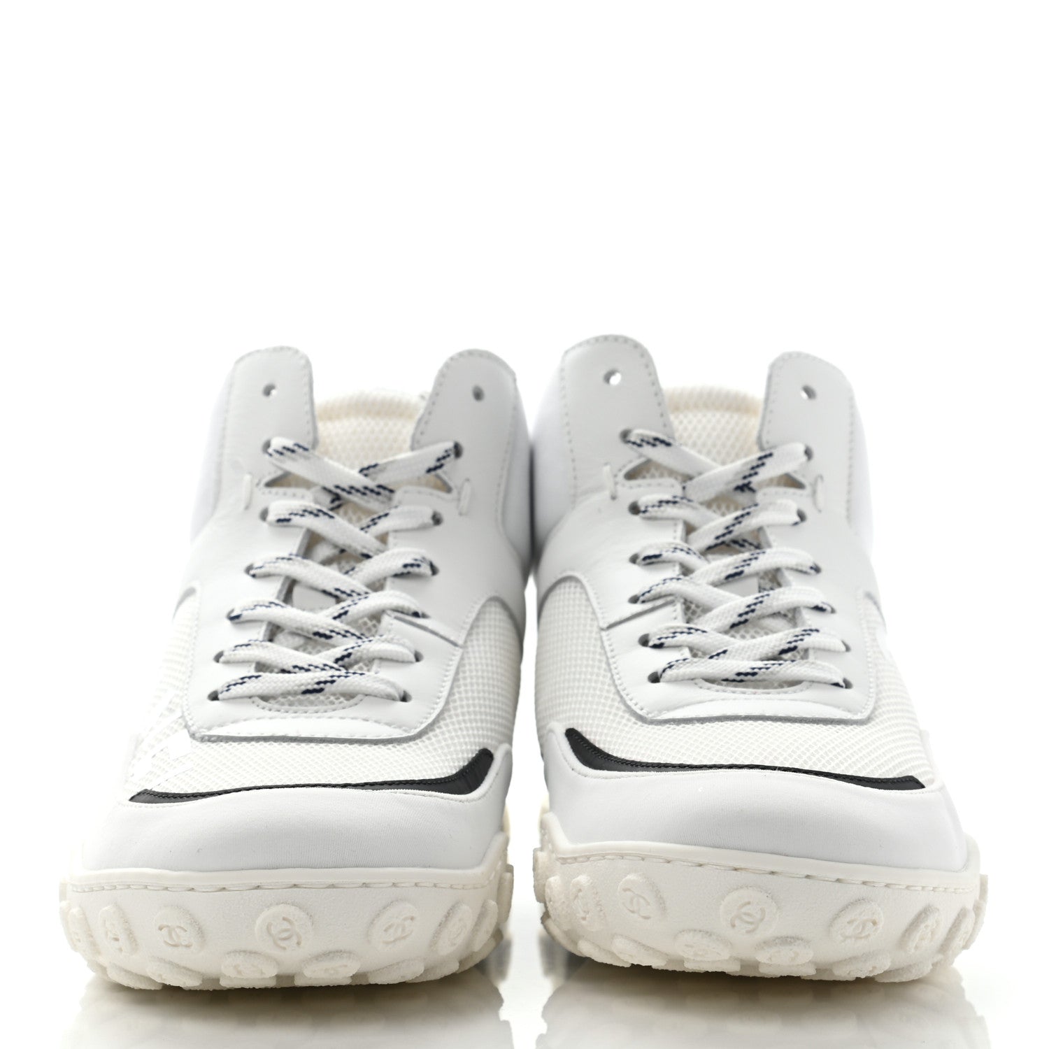 Chanel Calfskin Mesh Lycra Womens Logo High Top Sneakers 37 White 2 of 12