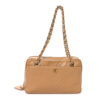 Chanel Caviar Chevron Quilted Camera Case Beige 1 of 11