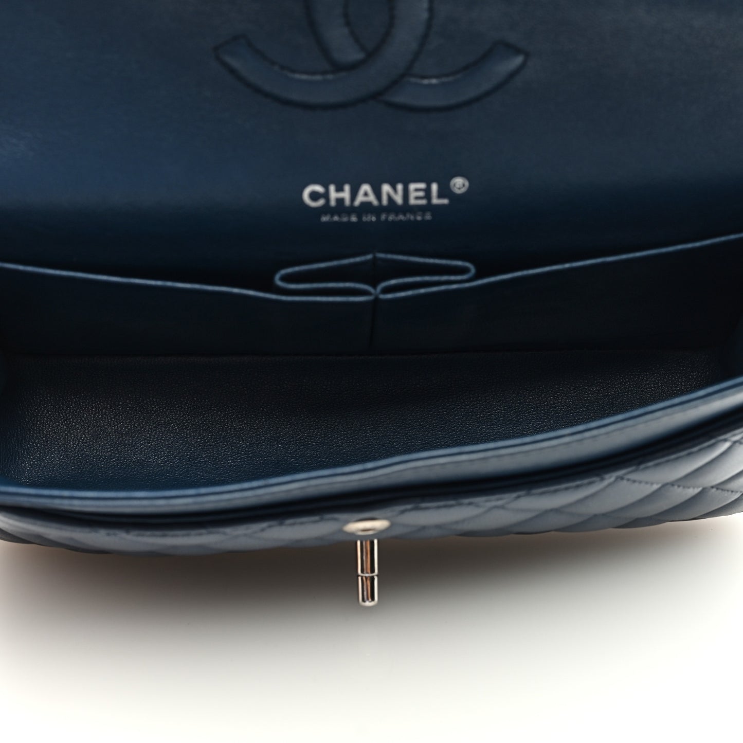 Lambskin Quilted Medium Double Flap Dark Blue