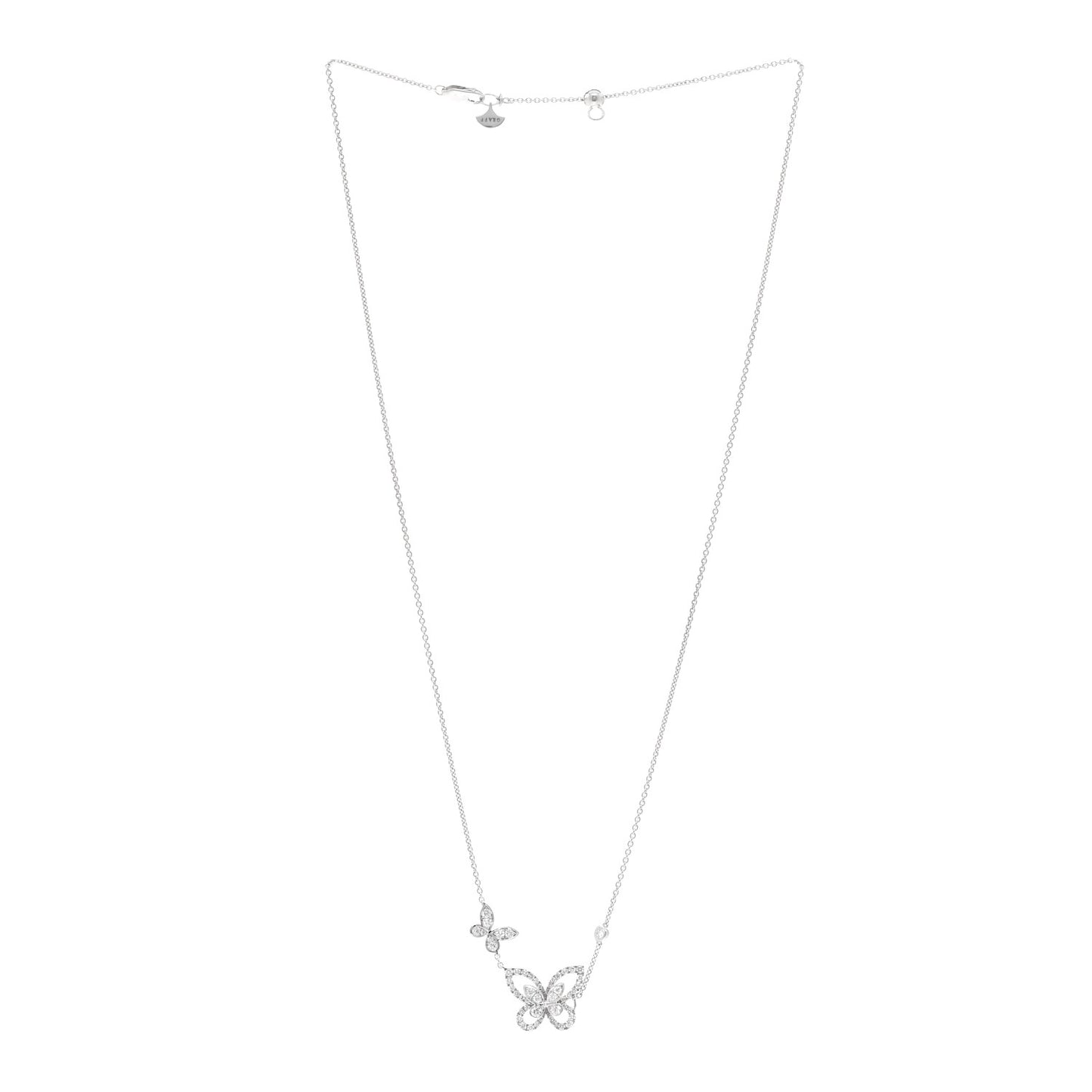 18K White Gold Diamond Double Butterfly Silhouette Pendant Necklace