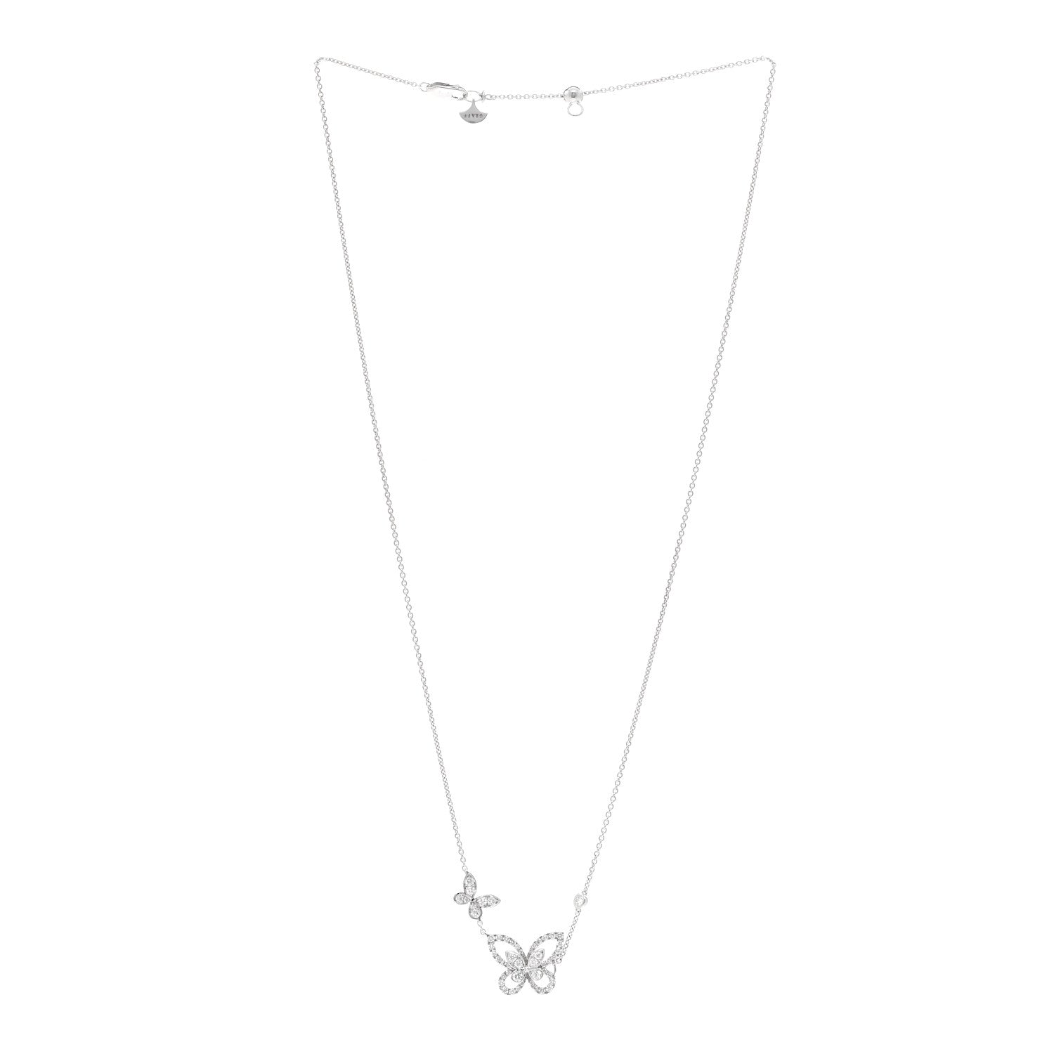 Graff 18K White Gold Diamond Double Butterfly Silhouette Pendant Necklace 3 of 4