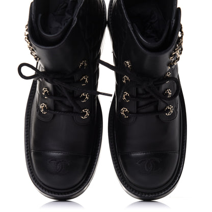 Chanel Shiny Lambskin Quilted Lace Up Combat Boots 39.5 Black 5 of 10