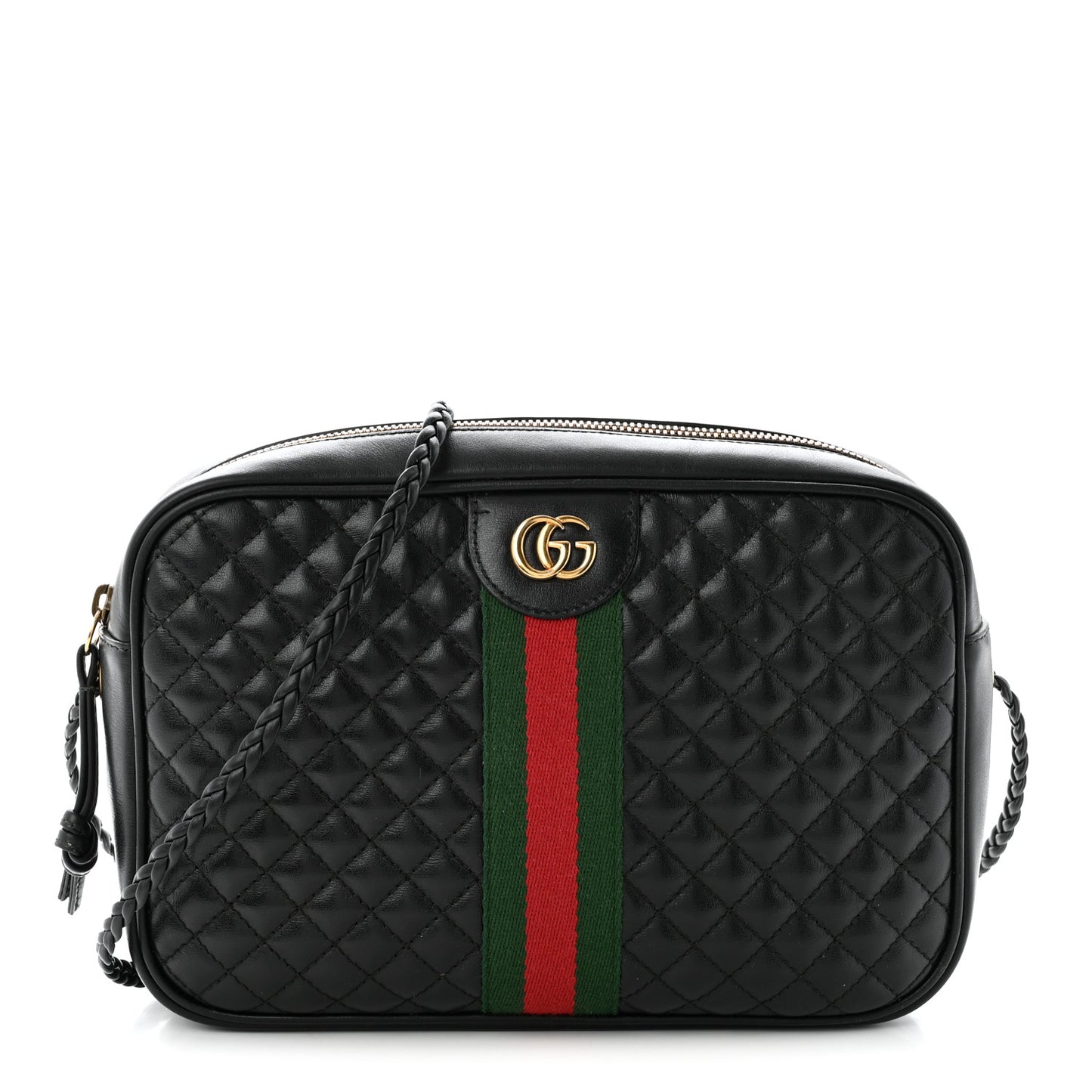 Calfskin Web Trapuntata Small GG Shoulder Bag Black