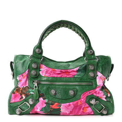 Balenciaga Chevre Satin Giant 21 Silver Hardware City Green Floral 1 of 10