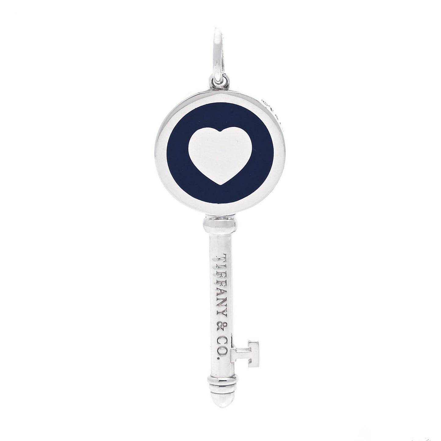 Sterling Silver Enamel Keys Heart Key Pendant Navy