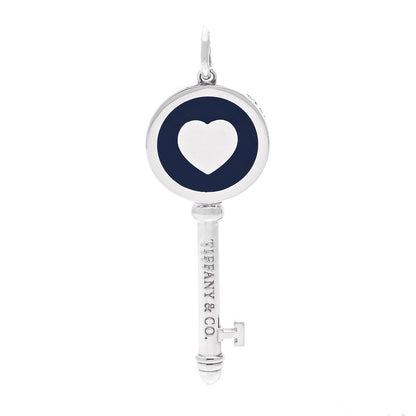 Tiffany Sterling Silver Enamel Keys Heart Key Pendant Navy 1 of 5
