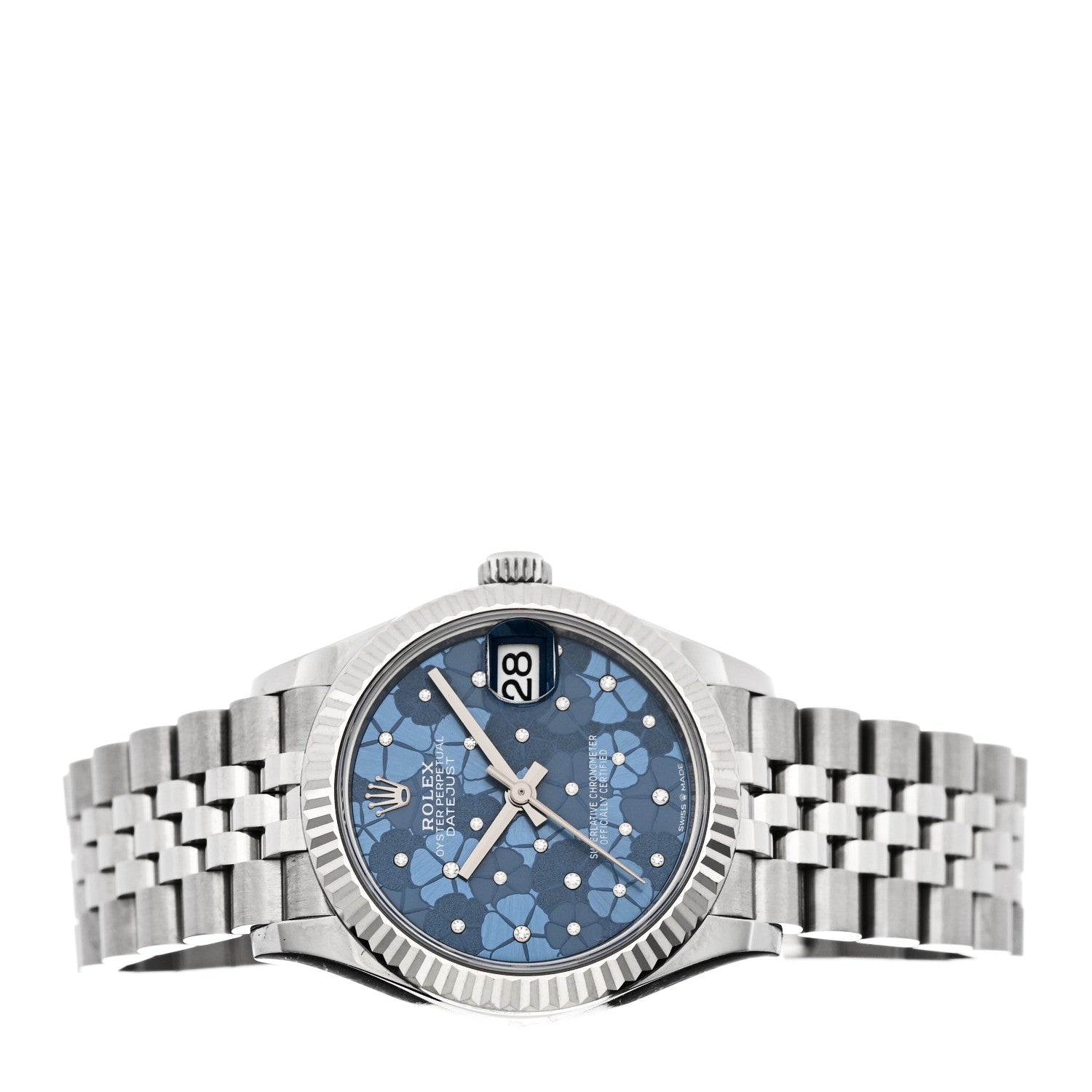 Rolex Stainless Steel 18K White Gold Diamond 31mm Oyster Perpetual Datejust Watch Azzurro Blue Floral 278274 2 of 5