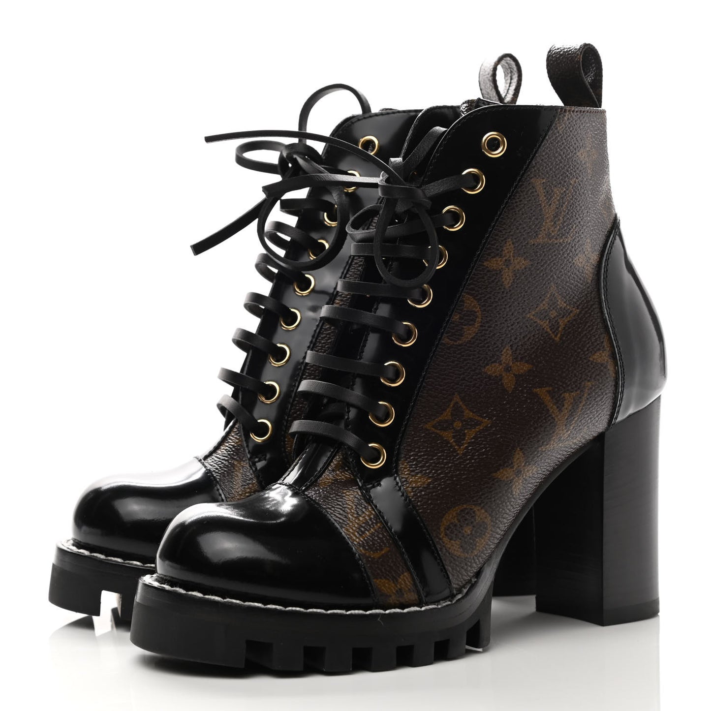 Patent Calfskin Monogram Star Trail Ankle Boots 35.5 Black