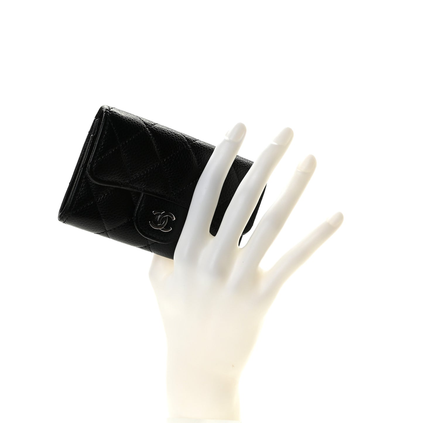 Caviar Quilted Flap Card Holder Black