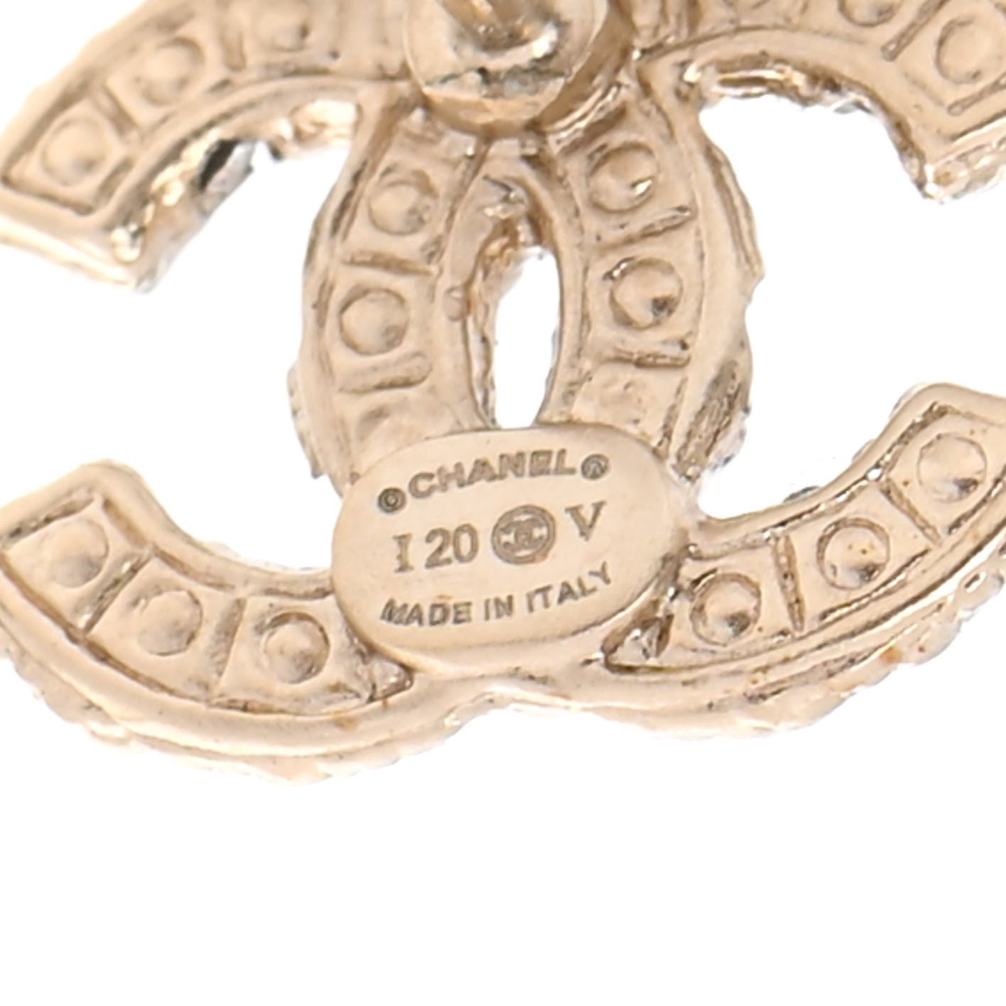Chanel Pearl Crystal CC Stud Earrings Gold 4 of 5