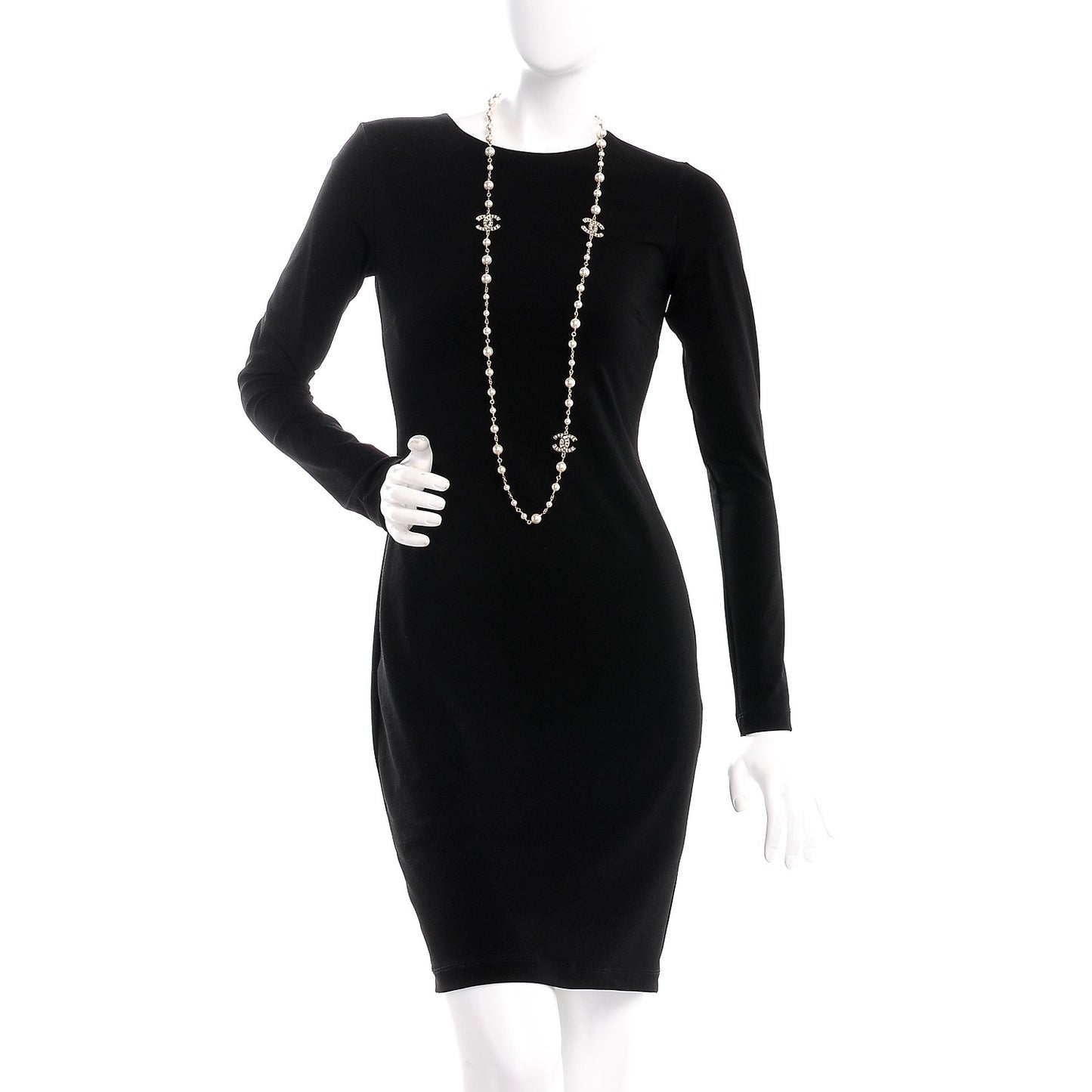 Pearl Crystal CC Long Necklace Light Gold