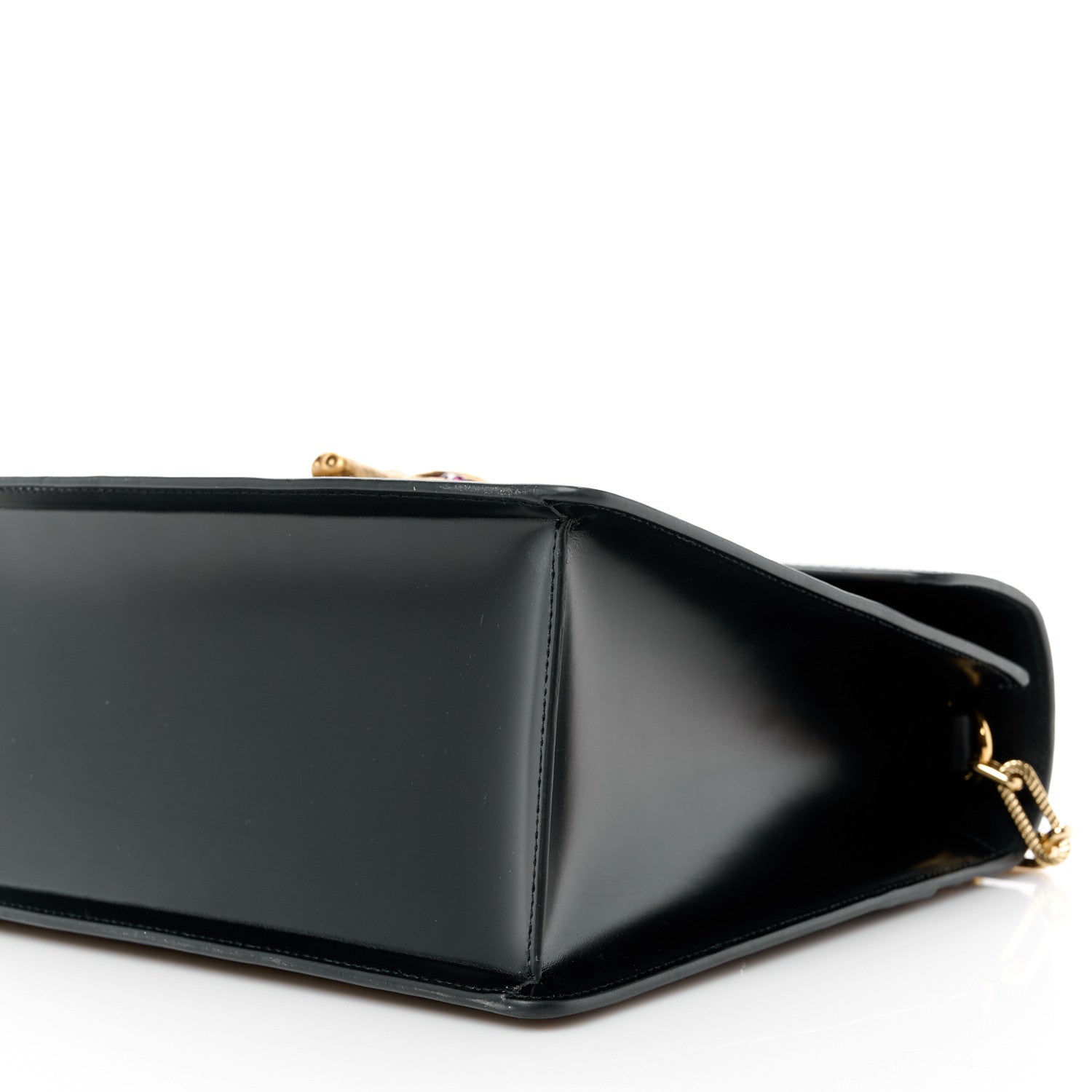 Gucci Glossy Calfskin Snakeskin Beetle Print Large Fox Broche Bamboo Top Handle Bag Black 11 of 11