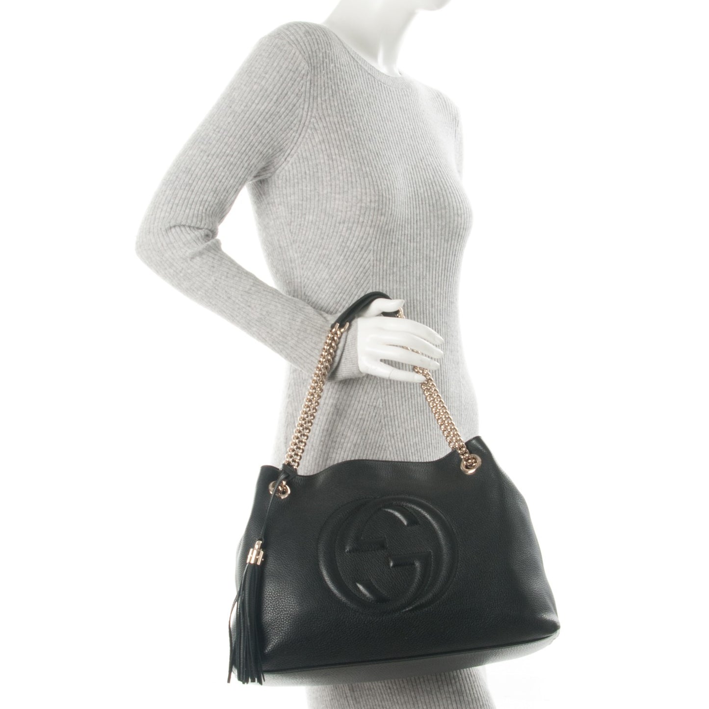 Pebbled Calfskin Medium Soho Chain Shoulder Bag Black