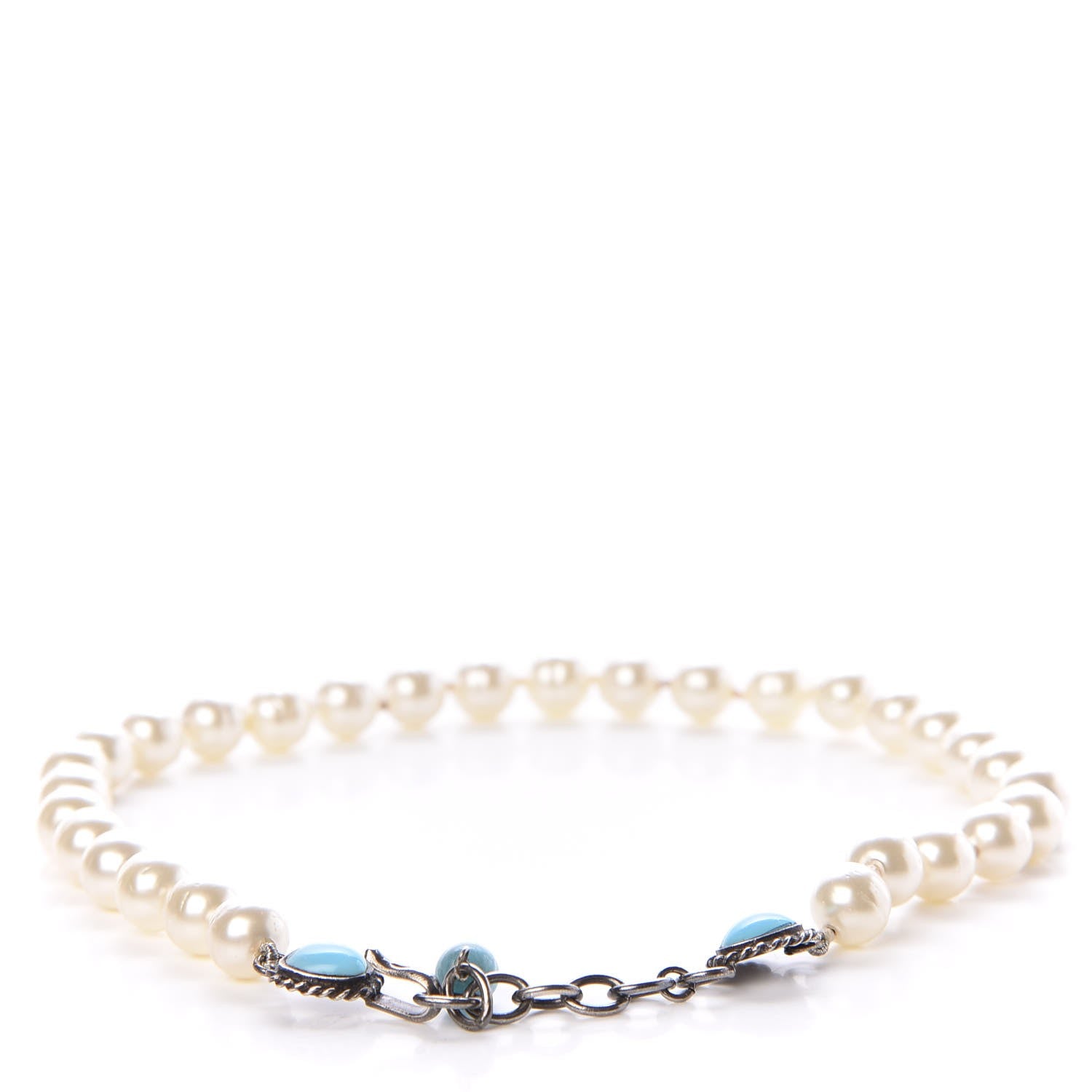 Chanel Ruthenium Pearl Beaded Short Necklace White Turquoise 5 of 8