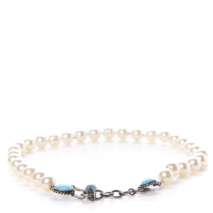 Chanel Ruthenium Pearl Beaded Short Necklace White Turquoise 5 of 8