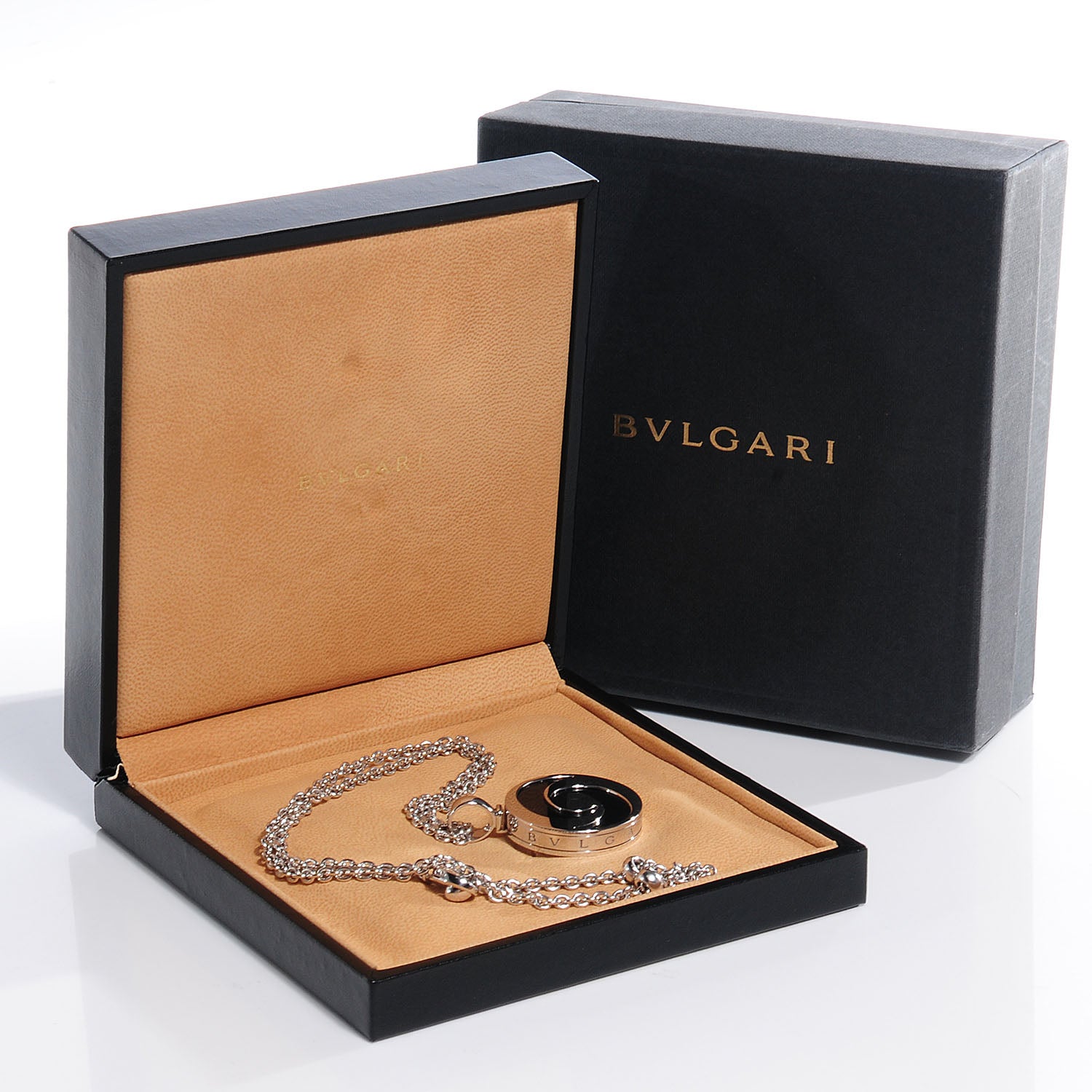 Bulgari BVLGARI Stainless Steel 18K White Gold Black Onyx Optical Illusion Pendant Necklace 6 of 6