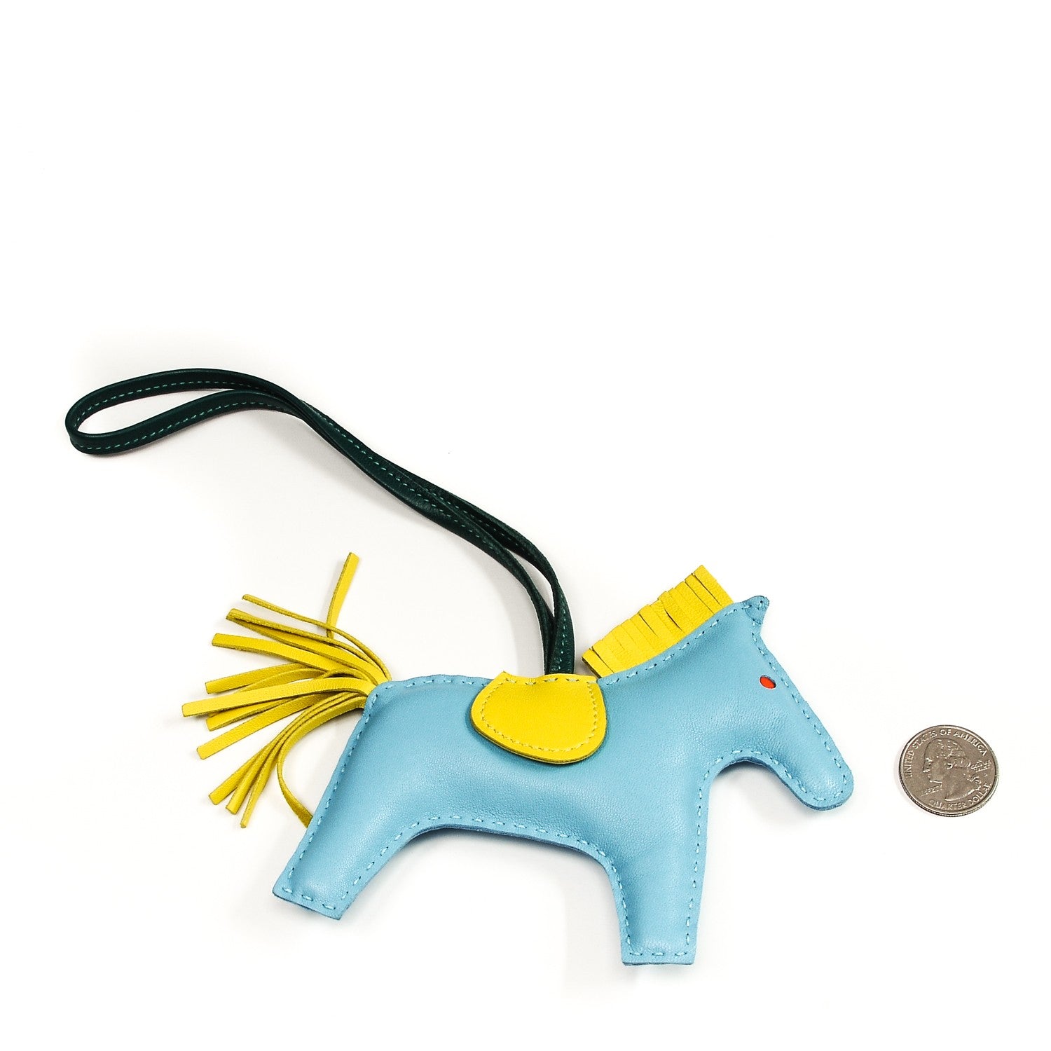 Hermes Milo Lambskin Grigri Rodeo Horse Bag Charm GM Bleu Celeste Lime Malachite 2 of 3