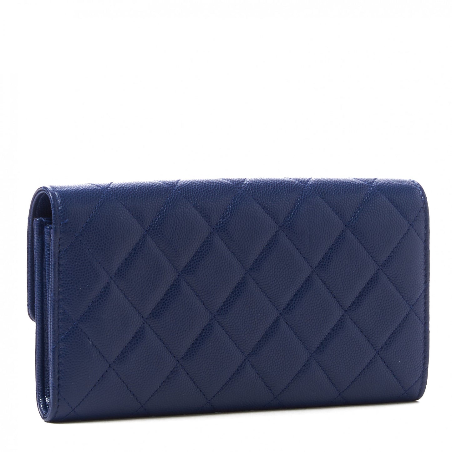 Caviar Quilted Large Golden Class Gusset Flap Wallet Navy
