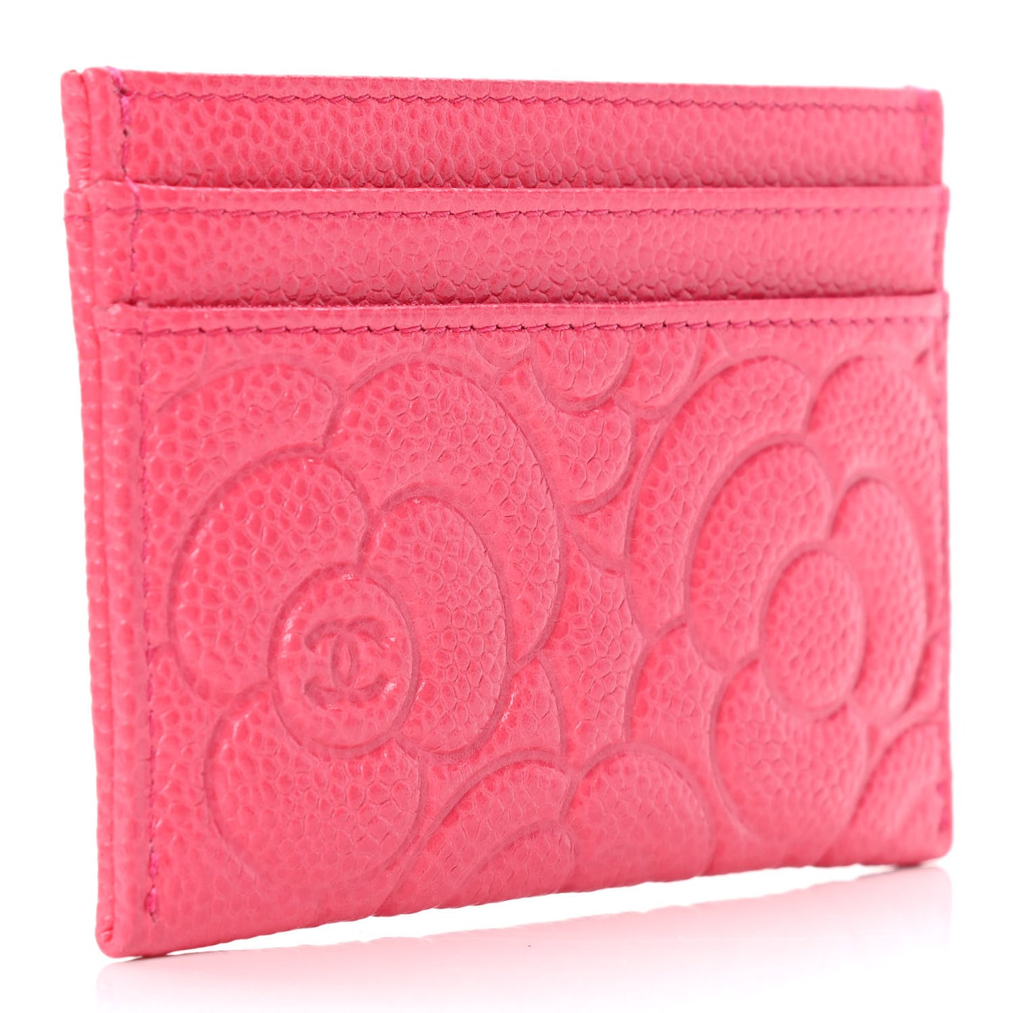 Caviar Camellia Embossed Card Holder Pink