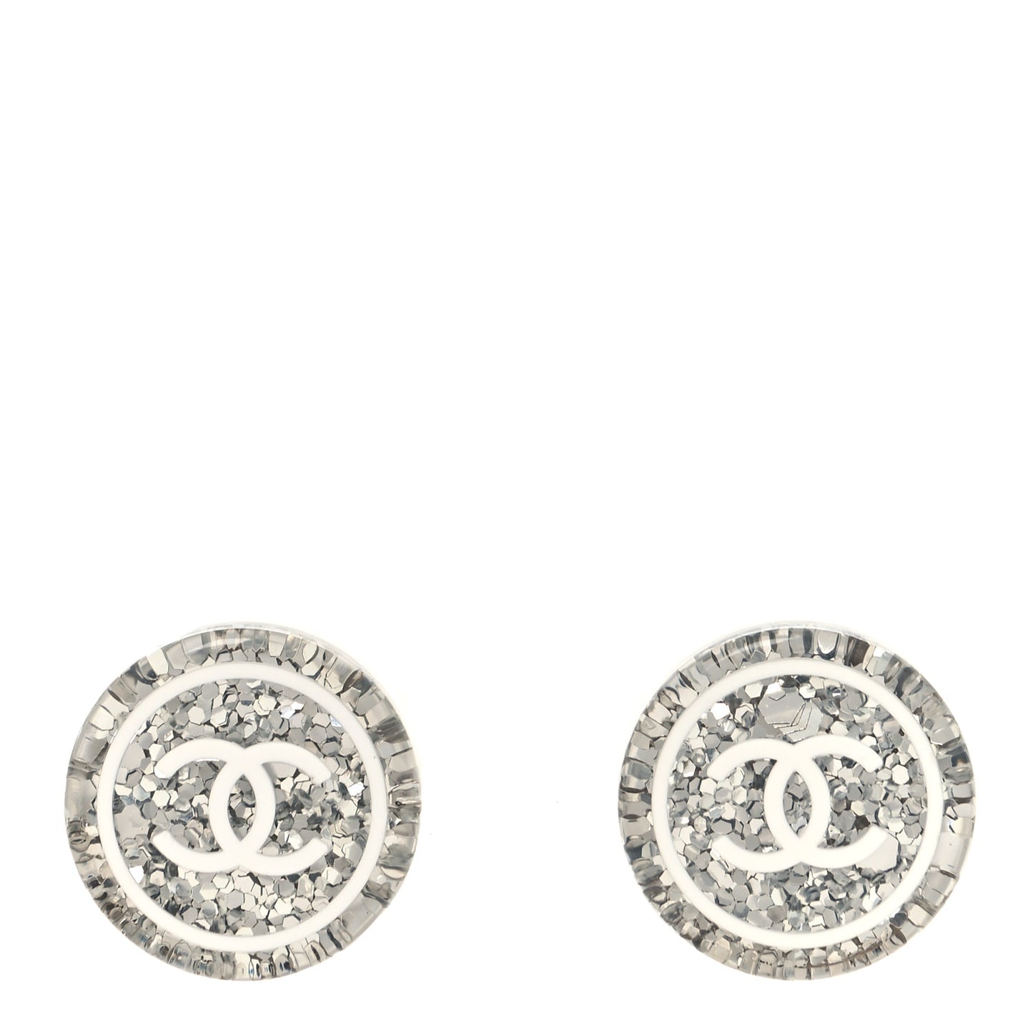 Resin Glitter CC Earrings White Silver